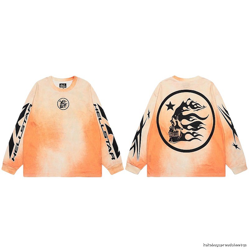 Hellstar Skeleton Flame Street Style Orange-dyed Long Sleeve T-Shirt