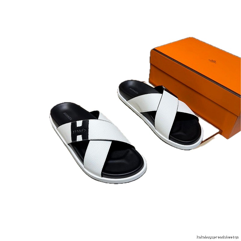 Hermès Crisscross Minimalist Style Black and White Slide Sandals