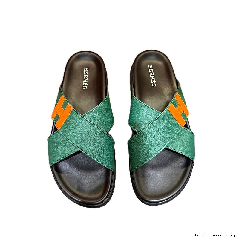 Hermès H Collection Light Luxury Style Green Slide Sandals