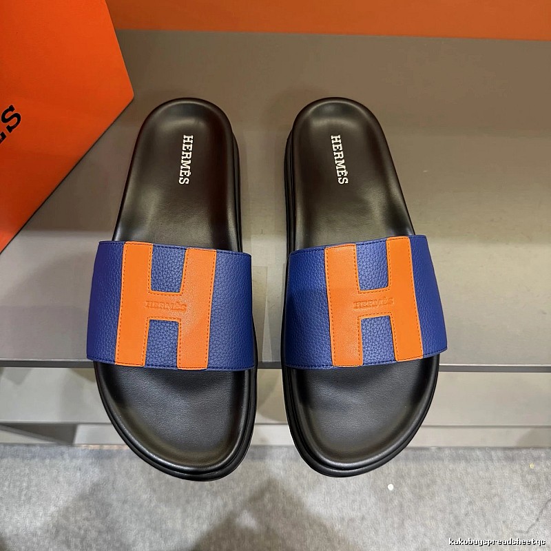 Hermès H Series Minimalist Style Blue and Orange Colorblock Slide Sandals
