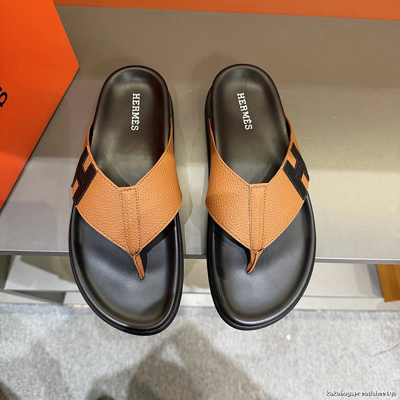 Hermès Light Luxury Style Brown and Black Color-block Flip-flops