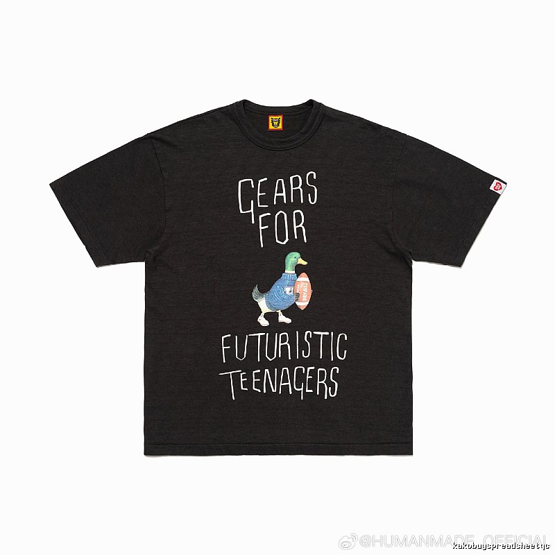 HUMAN MADE Green Duck Print Vintage Style Black T-Shirt