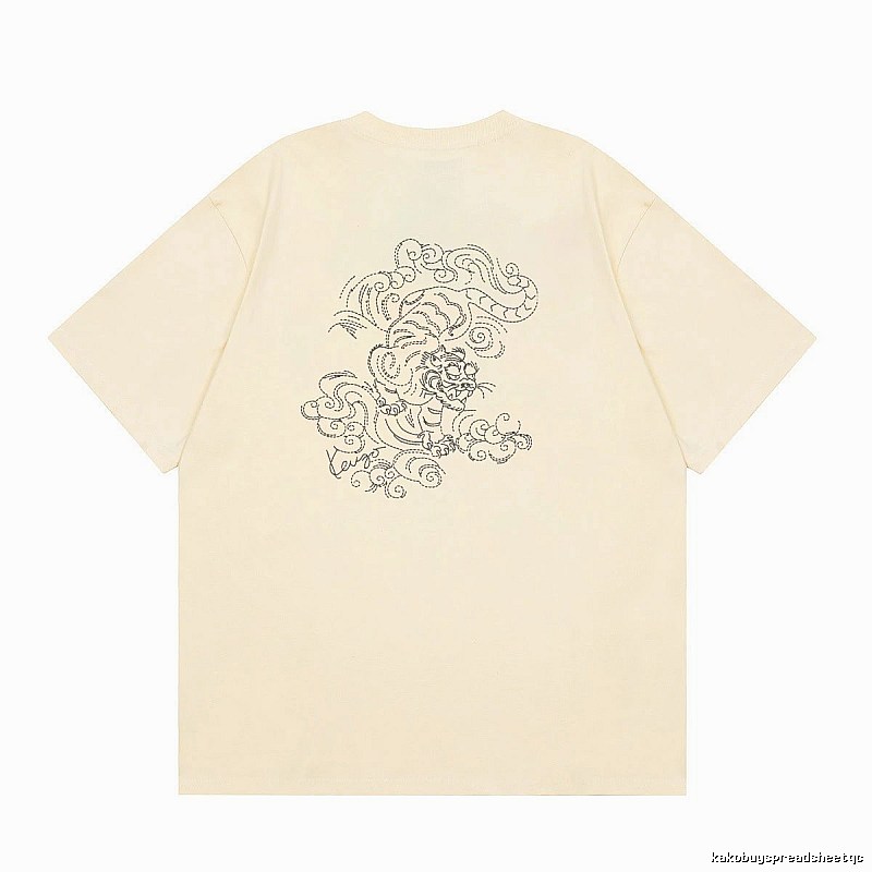 KENZO Auspicious Cloud Tiger Embroidery Chinese Style Beige Apricot Short Sleeve T-Shirt