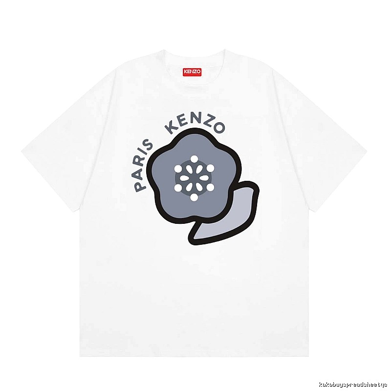 KENZO Begonia Print Casual Style White T-Shirt