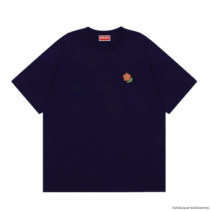 KENZO Minimalist Crabapple Flower Navy Blue Short Sleeve T-Shirt