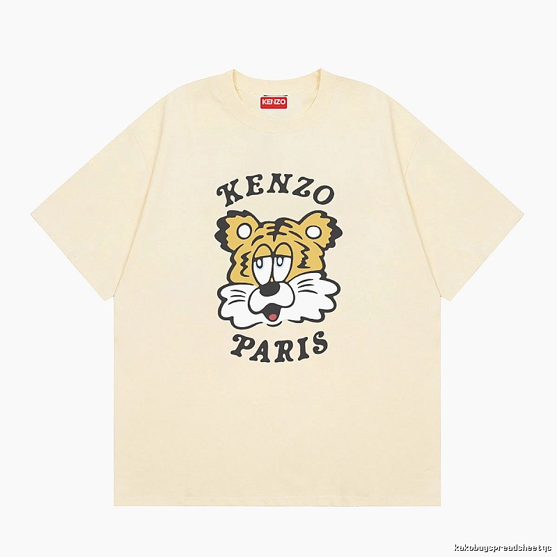 KENZO Tiger Head Print Trendy Style Beige T-shirt