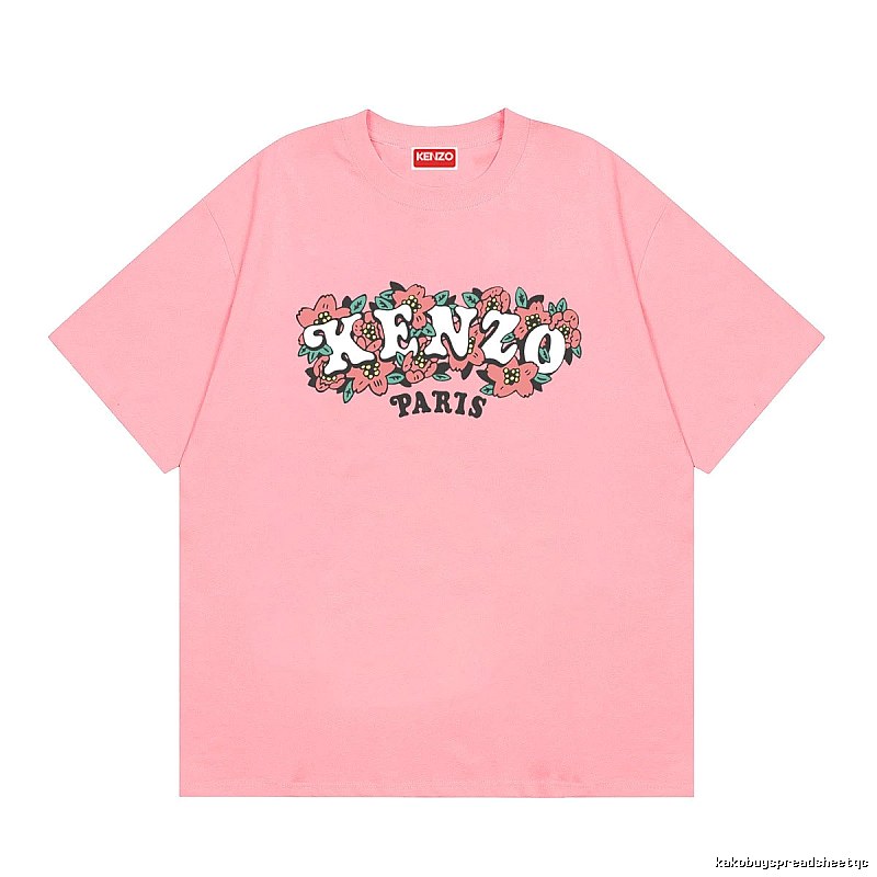 KENZO Trendy Pink Floral Print Short Sleeve T-shirt