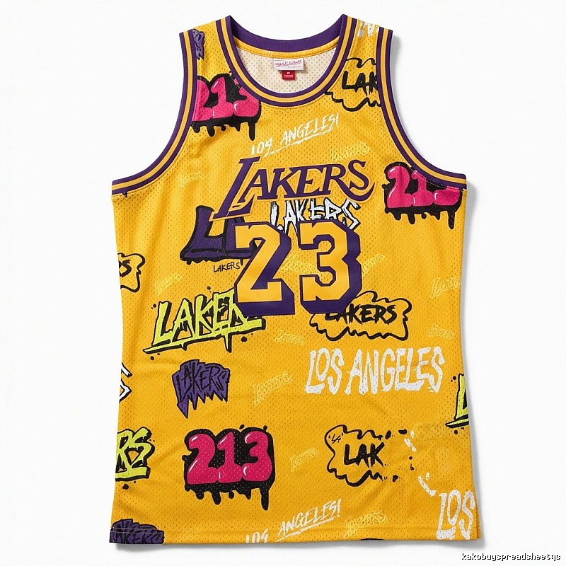 LBJ graffiti-style yellow jersey