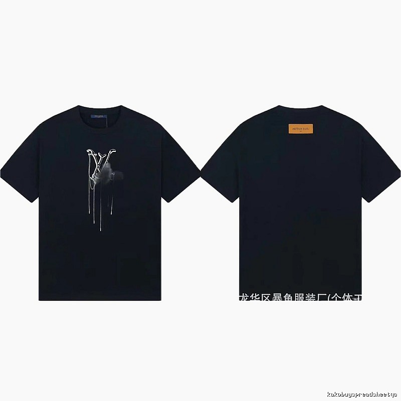 Louis Vuitton Chain Print Trendy & Cool Style Black T-Shirt
