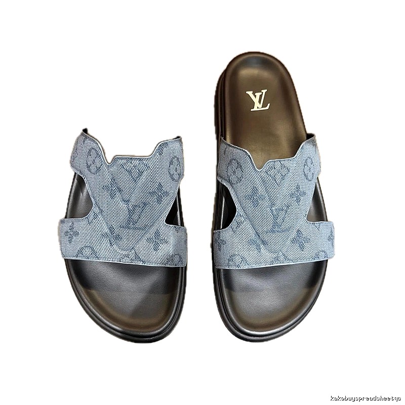 Louis Vuitton Monogram Light Luxury Style Denim Blue Slide Sandals