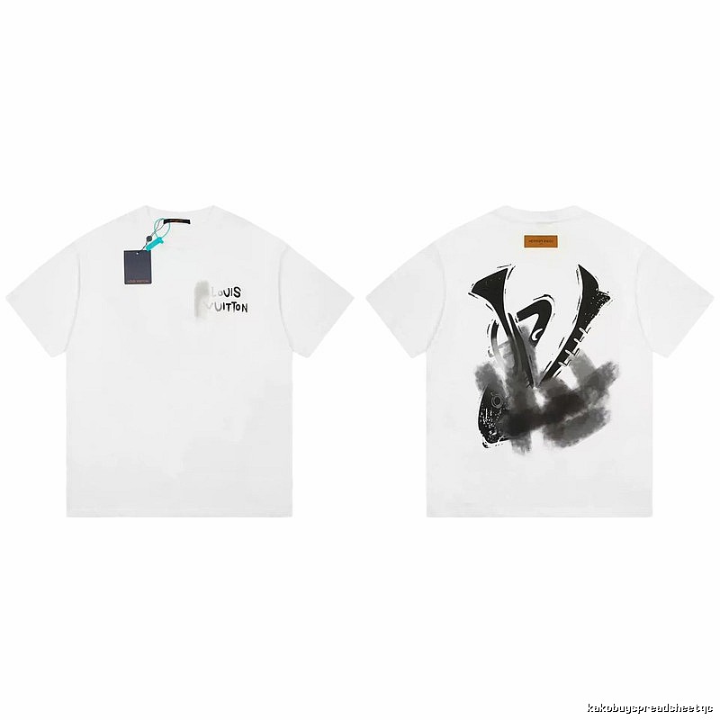Louis Vuitton Trendy White Short-sleeve T-shirt with Ink Wash Print