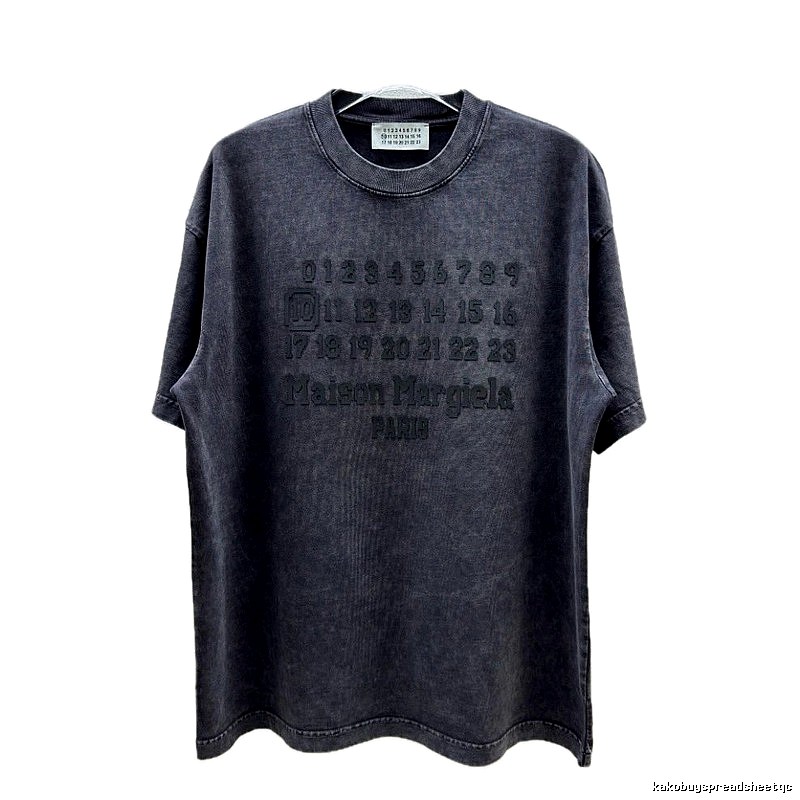 Maison Margiela Numbered Distressed Charcoal Gray Short Sleeve T-Shirt