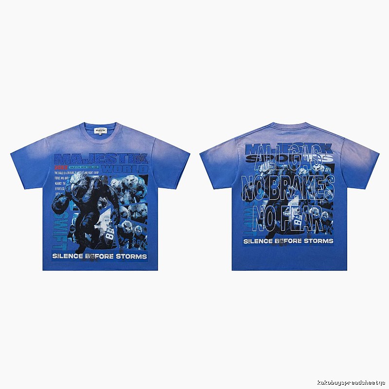 MAJESTIK American Street Style Gradient Blue Printed Short-sleeve T-shirt