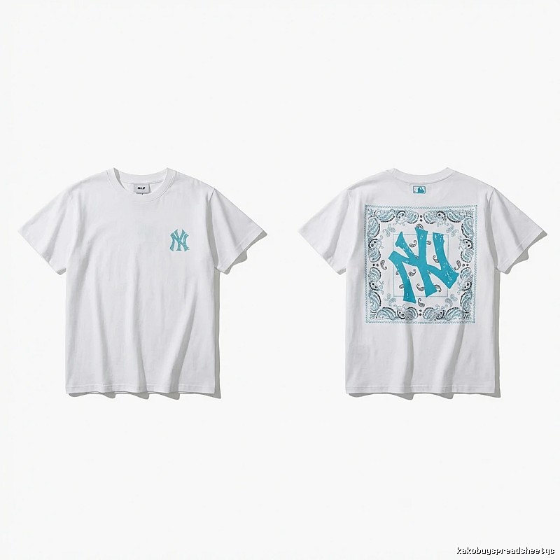 MLB retro-style white T-shirt with cashew flower pattern