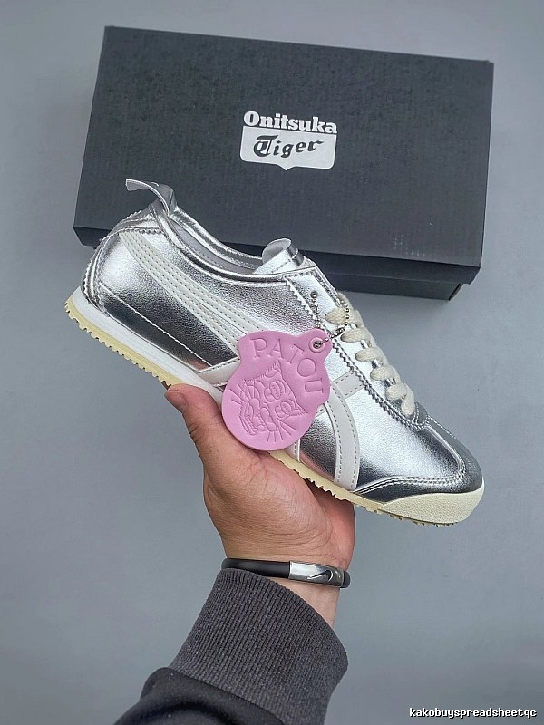 Onitsuka Tiger Metallic Silver Low-Top Sneakers Highlighting Slim Retro Sole