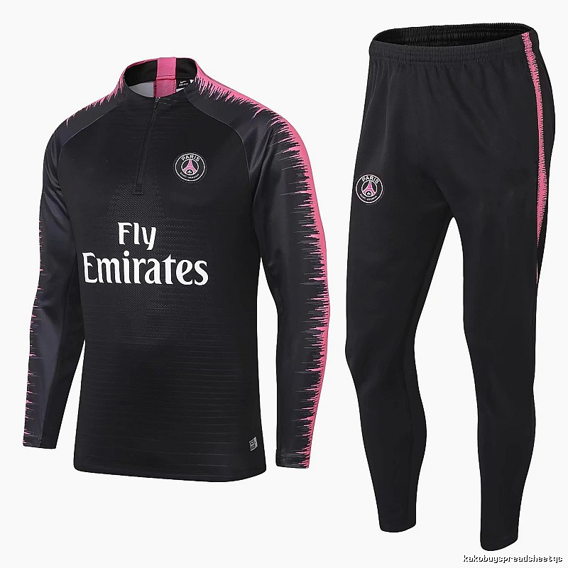 Paris Saint-Germain 2018-19 Sleeve-Print Detail Black Training Tracksuit Set Daily Styling