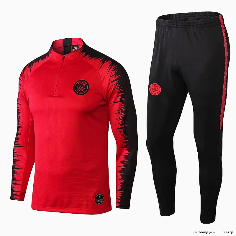 Paris Saint-Germain 2018-19 Sleeve-Print Detail Red Training Tracksuit Set Travel Styling