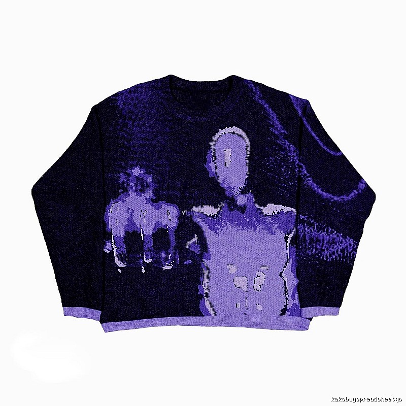 Patterned Anime graphic sweater Black Knit Top with Signature Styling