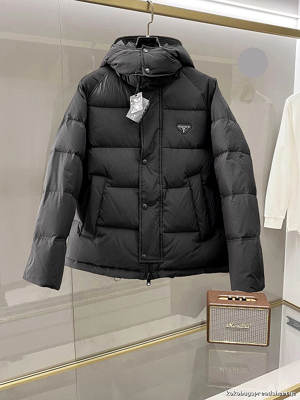 Prada Hooded Puffer Jacket with Black Hooded Logo