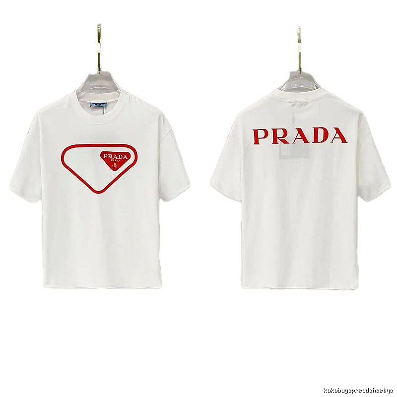 Prada Inverted Triangle Minimalist Style White Short-sleeve T-shirt