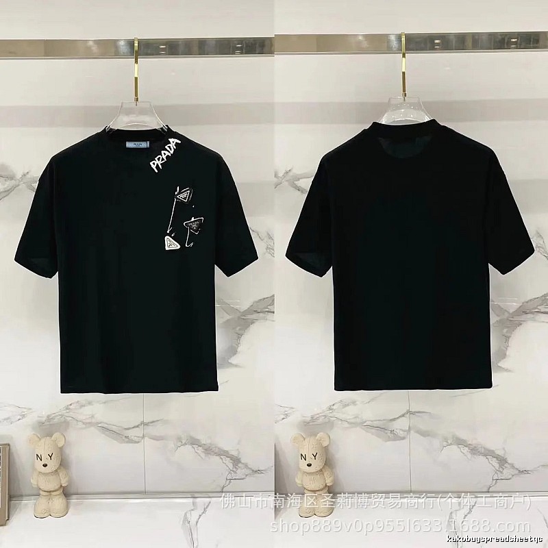 Prada Inverted Triangle Streetwear Style Black Short-sleeve T-shirt