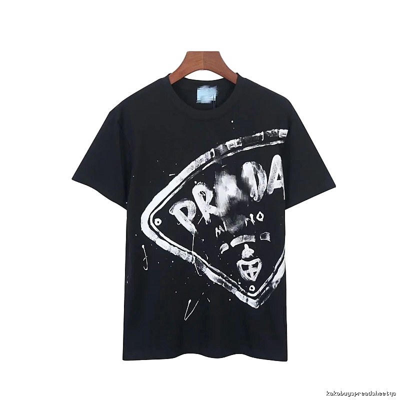Prada Triangle Logo Graffiti Street Style Black T-Shirt