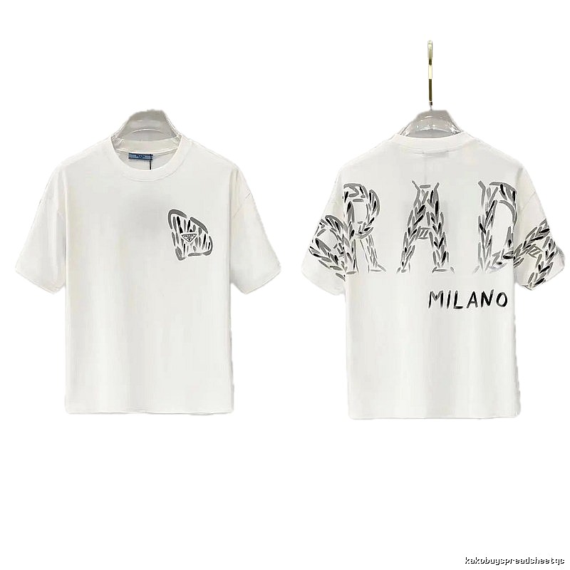 Prada Triangle Logo Trendy & Edgy Style White Short-sleeve T-shirt