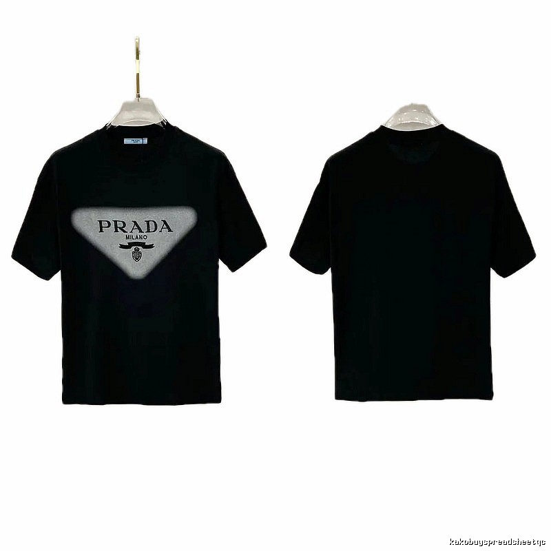 Prada Triangle Logo Trendy Style Black Short-sleeve T-shirt