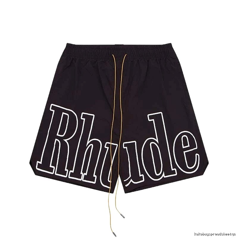 RHUDE letter-style black shorts
