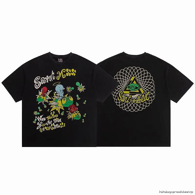 SAINT Cartoon Graffiti Street Style Black T-Shirt