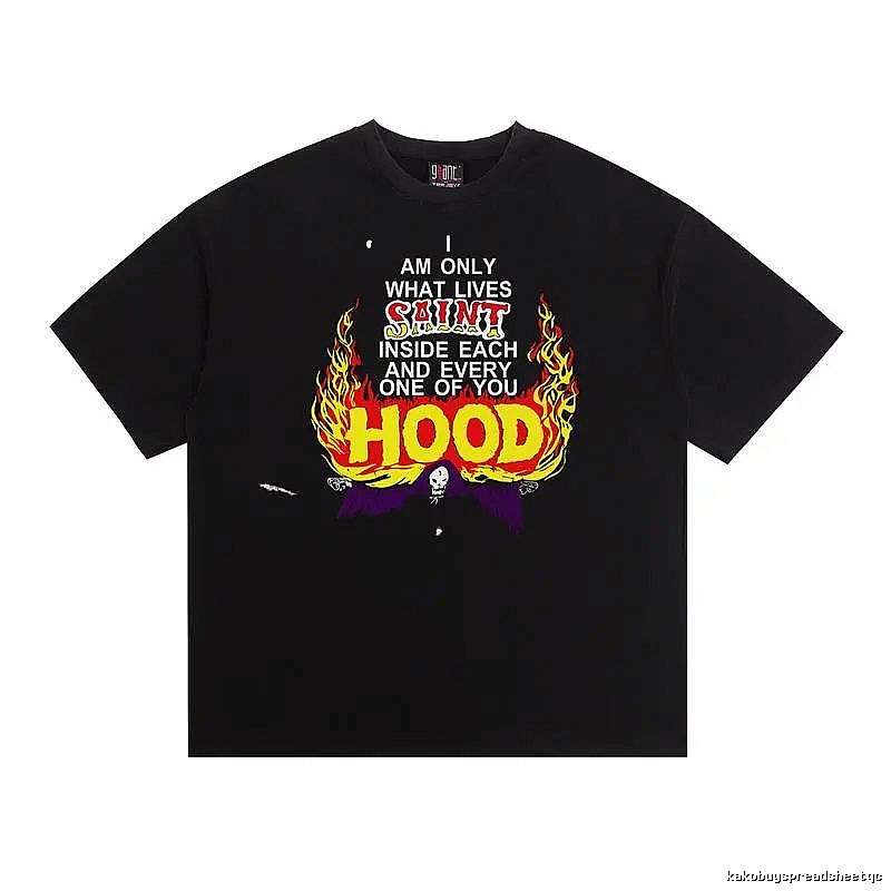 SAINT Flame Print Street Style Black T-Shirt