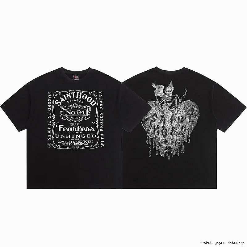 SAINTHOOD Skeleton Print Street Style Black T-Shirt