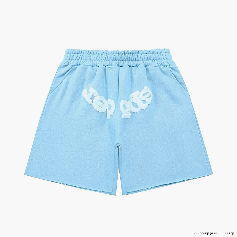 Sp5der letter-style light blue shorts