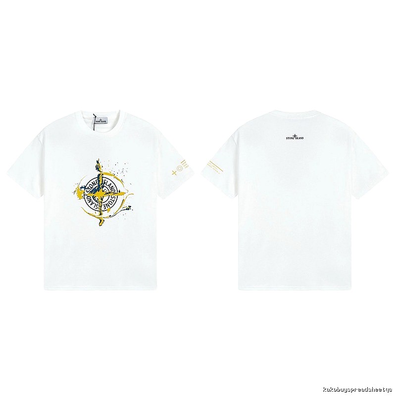 Stone Island Ink-splattered Trendy Style White T-shirt