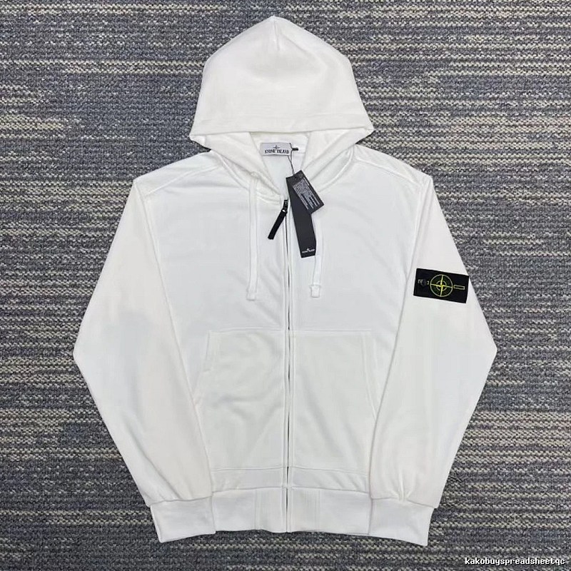 Stone Island White Zip Hoodie Warm Weather