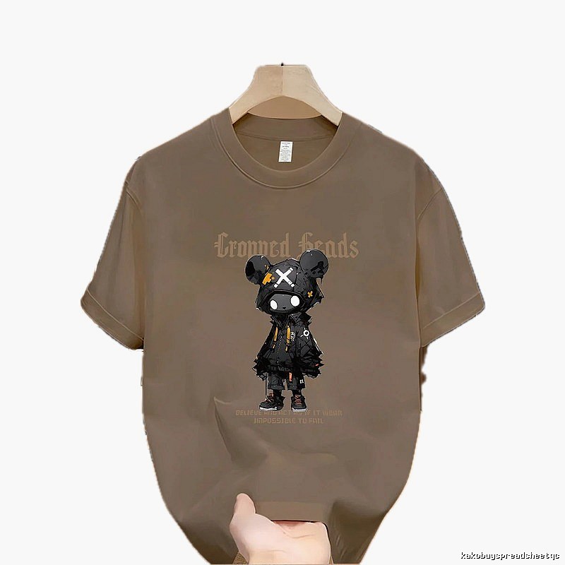 Streetwear Street Style Violent Bear Print Khaki Short-sleeve T-shirt