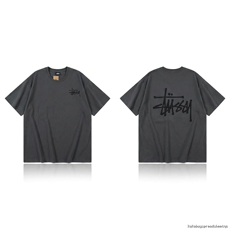 Stussy basic style simple style dark gray T-shirt