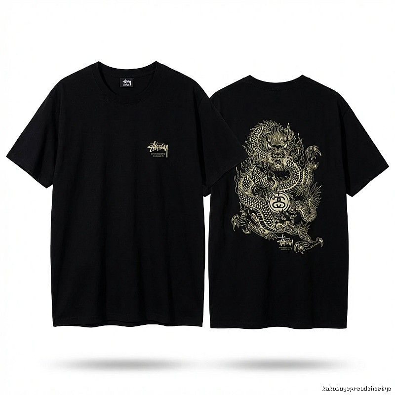 Stussy Dragon Pattern Chinese Style Black T-shirt