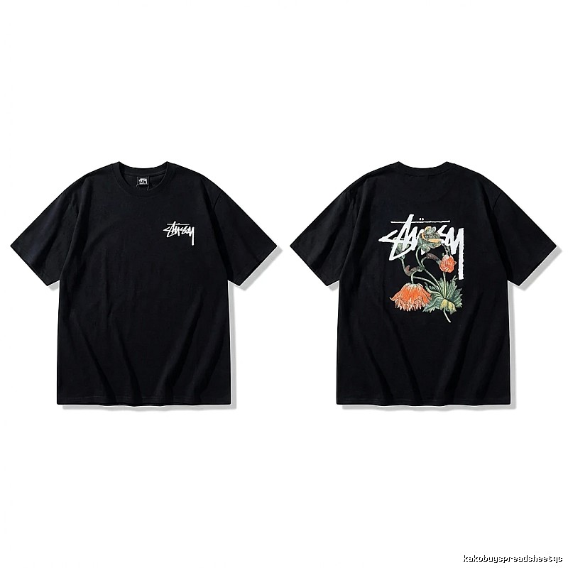 Stussy floral-style black T-shirt