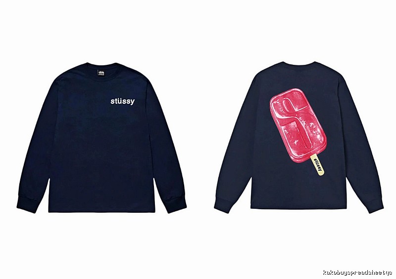 Stussy popsicle print dark blue long-sleeved shirt
