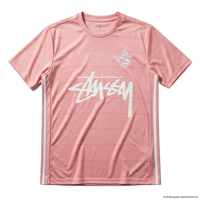 Stussy trendy brand pink striped T-shirt