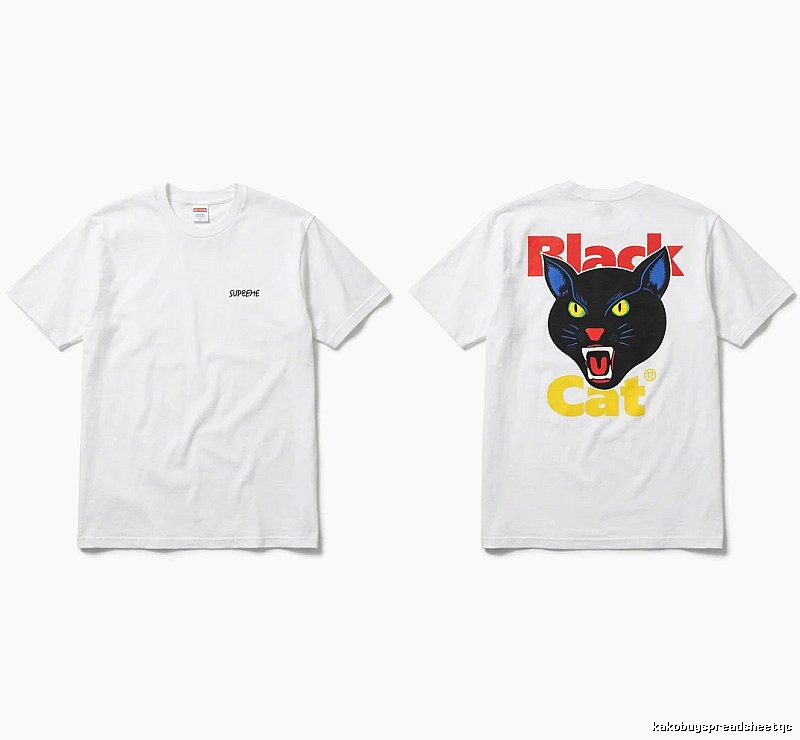 SUPREME Black Cat Print White T-shirt