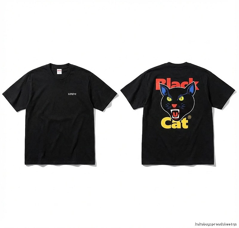 Supreme Black Cat Trendy and Cool Style Short-sleeve Shirt