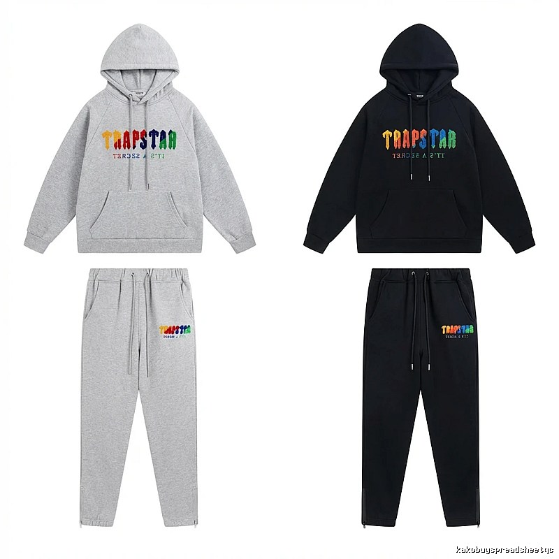 Trapstar Rainbow Wind Grey/Black Hooded Set