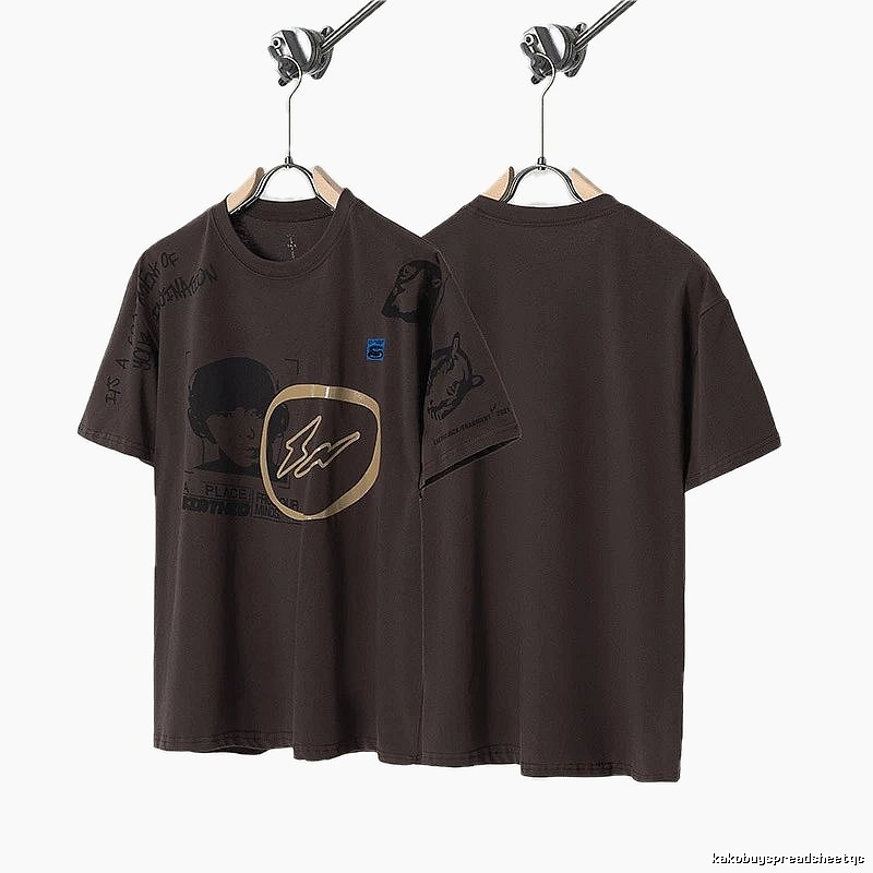 Travis Scott Printed Street-style Dark Brown T-Shirt
