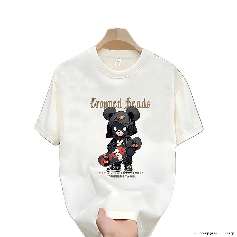 Trendy Brand Skateboarding Bear Street Style Off-white T-Shirt