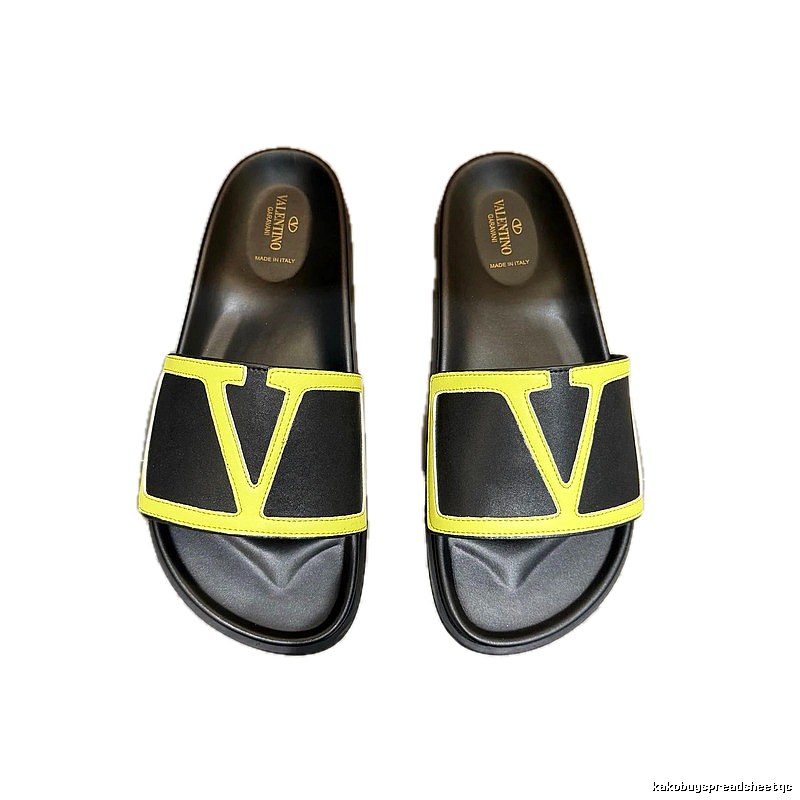 Valentino V-Logo Trendy Black and Yellow Slide Sandals