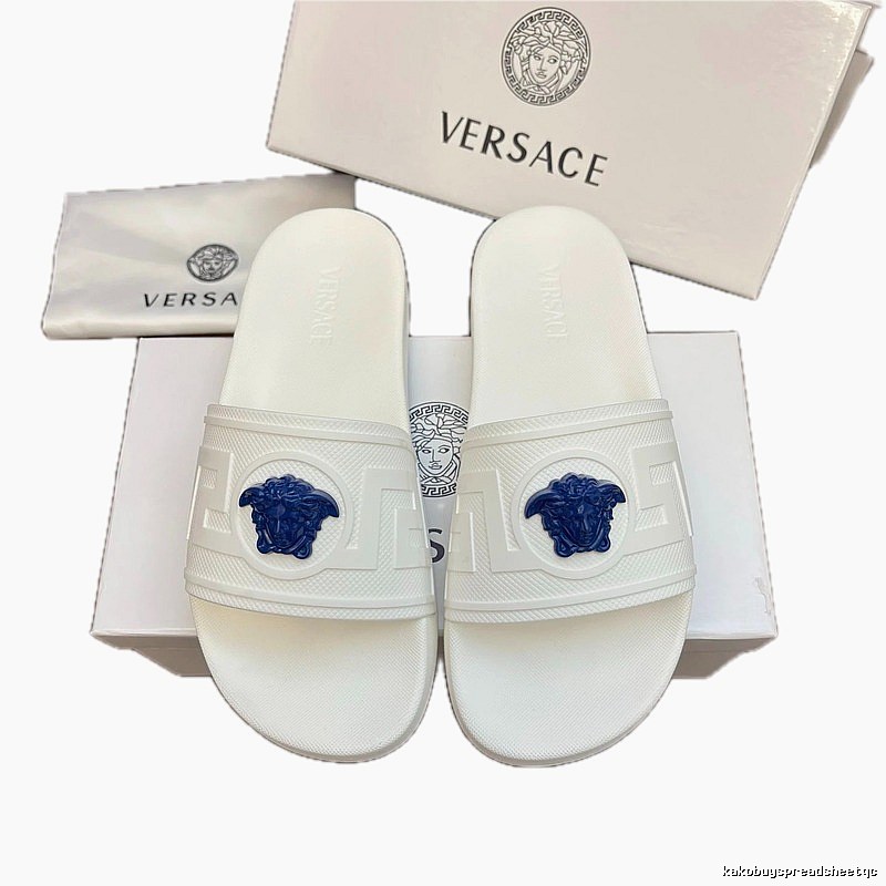 Versace Medusa Light Luxury Style White Slide Sandals