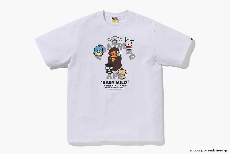 White short-sleeved shirt with Bape cartoon prints