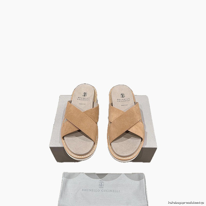 Brunello Cucinelli Casual-style Camel Cross-strap Slide Sandals